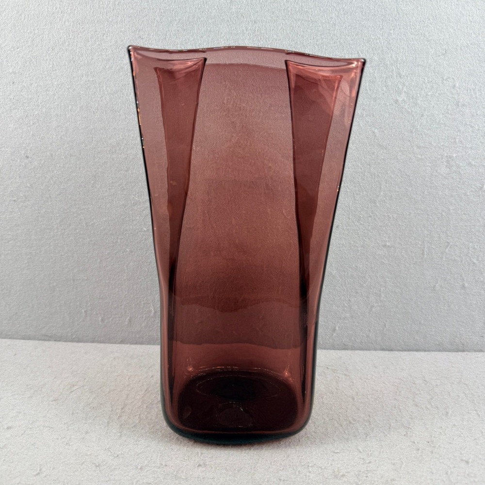 Blenko 8813M Art Glass Paper Bag Vase Amethyst Purple Signed 2018 10" MCM - Picture 3 of 13